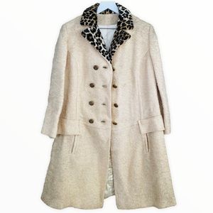 1966 Vintage Wool Wedding Coat w/Animal Print Faux Fur Collar